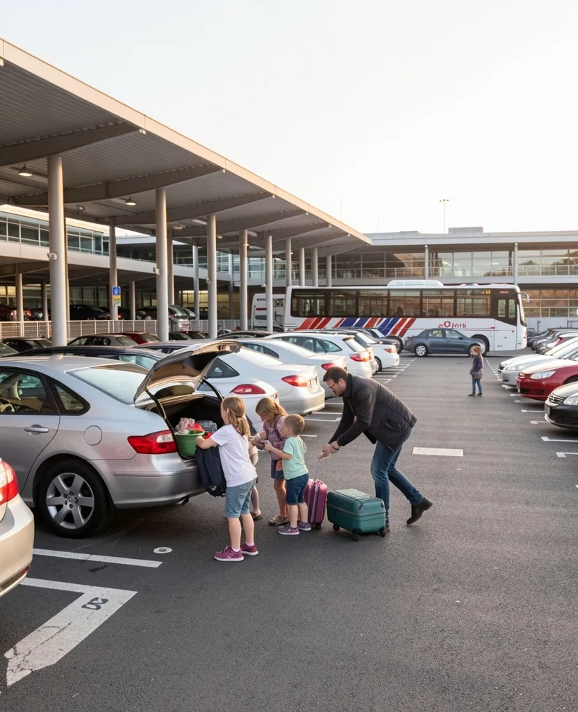 Traveller walking through Sydney Airport car park with luggage