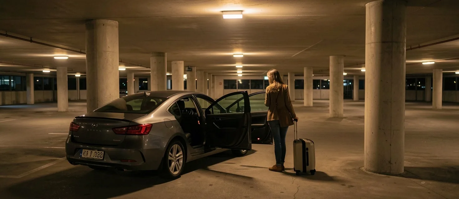 Domestic terminal pick-up zone at night near Sydney Airport T2 and T3