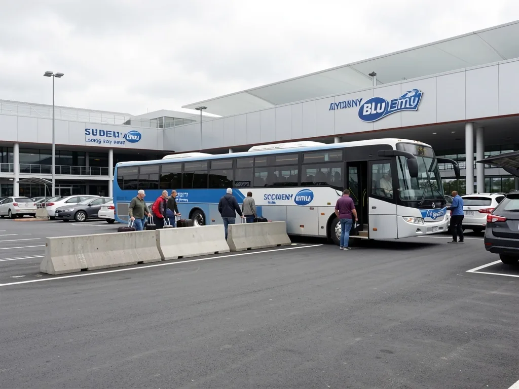 Blu Emu shuttle bus at the long-stay car park at Sydney Airport