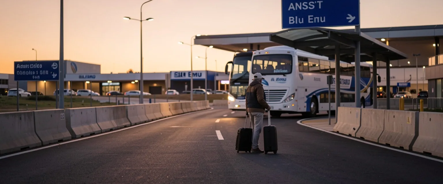 Sydney Airport terminal access road at dusk