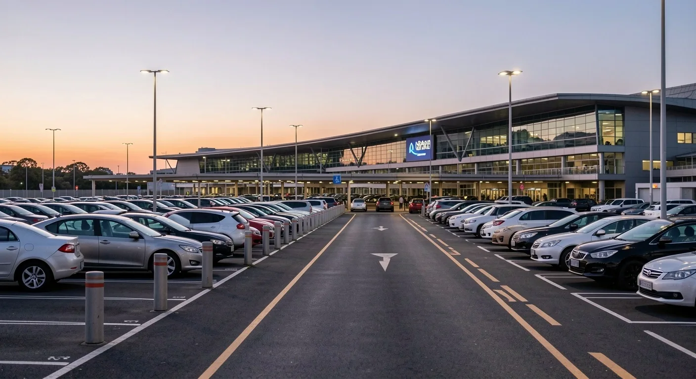 Sydney Airport car park drive at dusk