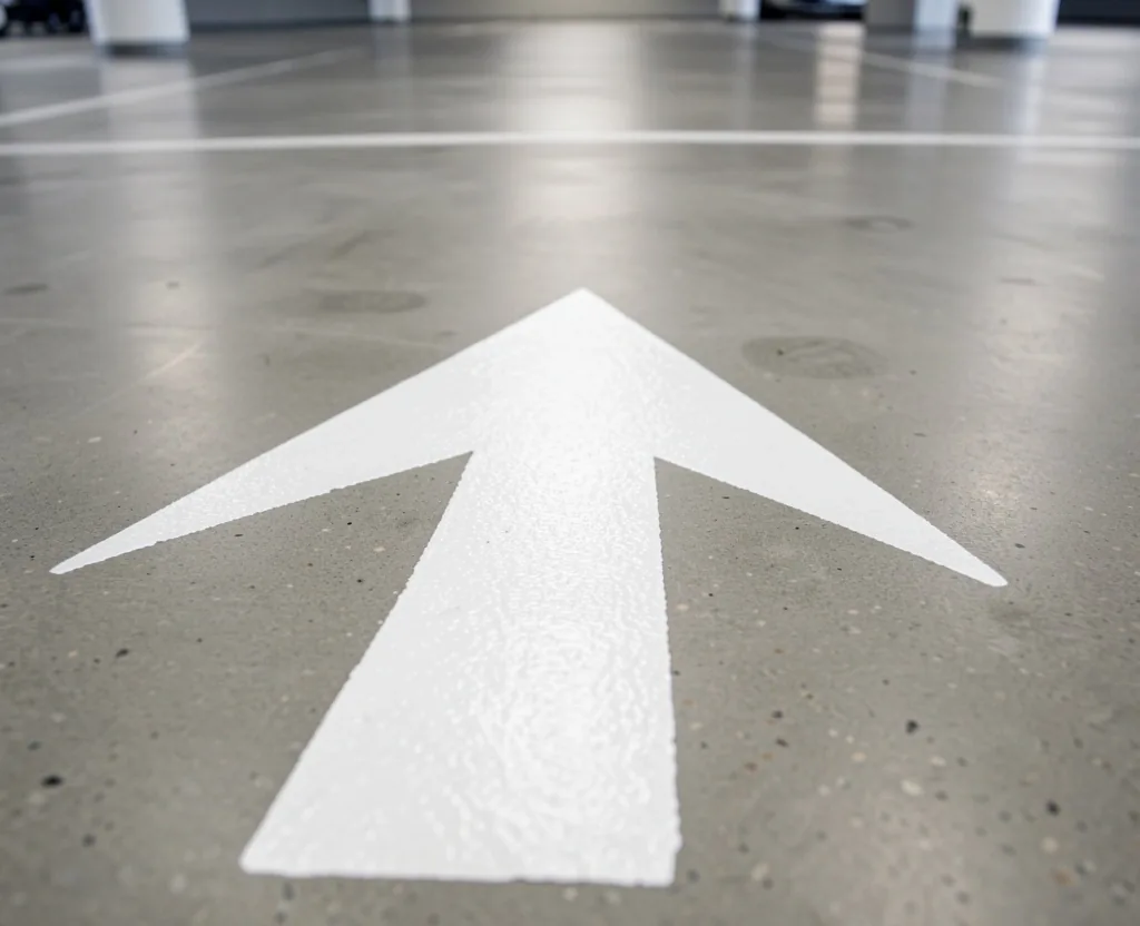 Painted directional arrow on a Sydney Airport car park floor